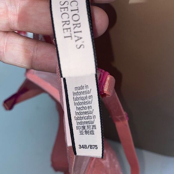 Victoria's Secret Women's Peach Floral Lace Lined Underwired Demi Bra Size 34B - Picture 7 of 8